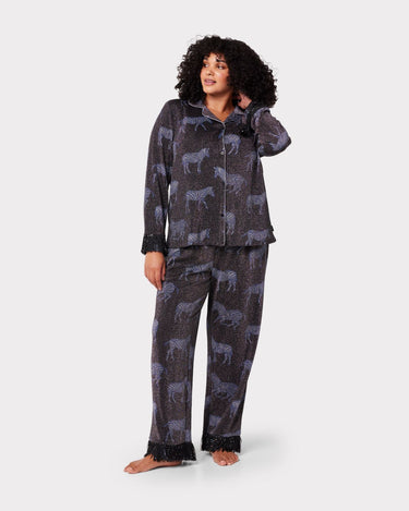 Black Sparkle Zebra Print Long Pyjama Set